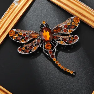 Detail amber strass libel broche, vintage kristal insect speld voor dames mode accessoires