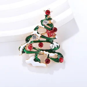 Modische Legierung Emaillierte Strass Weihnachtsbaum Brosche, elegante Festtags Schmuckgeschenk.