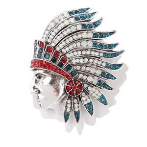 Broche épingle chef indien strass vintage pour homme costume mode bijoux rétro chic.