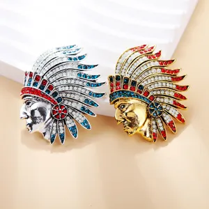 Broche épingle chef indien strass vintage pour hommes mode accessoires costume bijoux
