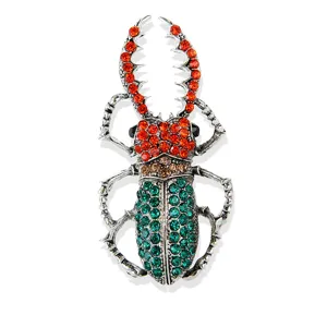 Vintage rhinestone beetle brooch pin, sparkling crystal insect jacket lapel accessory