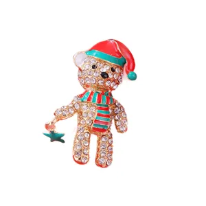 Christmas rhinestone bear brooch for women, sparkling crystal holiday fashion jewelry gift.