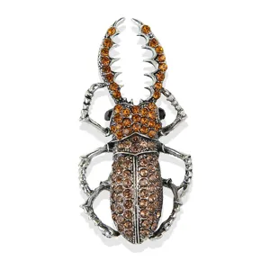Vintage crystal beetle brooch pin, antique silver tone rhinestone insect clothing accessory