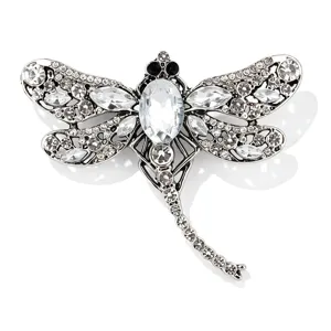 Vintage zilveren kleur strass libel broche pin elegante kristallen insect kleding accessoire