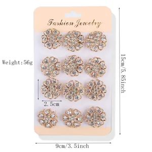 Set di spille a fiore con strass su cartolina, eleganti accessori in lega e cristallo per donna.
