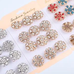 Spille per bottoni con fiori di cristallo su carta, eleganti spille in lega da donna.