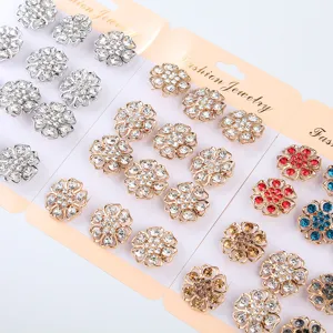 Spilla fiore con strass set, elegante spilla da colletto cristallo colorato donna.
