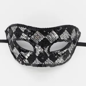 Schwarze silberne Pailletten Maskerade Maske glitzernde Rautenmuster Party Augenmaske Halloween