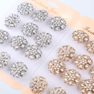 Set di spille con fiori in strass, eleganti spille per colletto in lega su cartoncino.