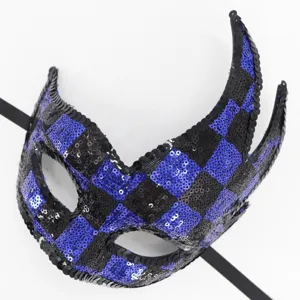 Schwarze blaue Pailletten Maske Flammenhorn Party Maske für Halloween Karneval Kostüme