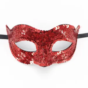 Maschera rossa con paillettes per festa, elegante maschera per Halloween e carnevale.