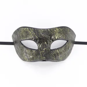 Masque de bal masqué de Venise vintage avec motif floral doré et sangle noire pour fête.