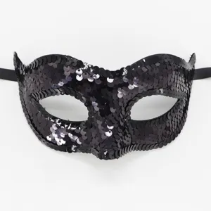 Maschera di carnevale con paillettes nere per festa ballo Halloween costume evento.