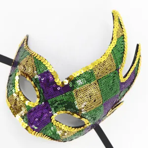 Festliche Pailletten-Maskenballmaske mit gebogenen Flammenhörnern für Karnevalspartys.