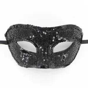 Schwarze Pailletten Maskenball Maske Detail, glänzende Party Augenmaske mit Halteband.