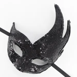 Schwarze Pailletten Maske mit Flammen Horn Design für Halloween Party Karneval Fest.
