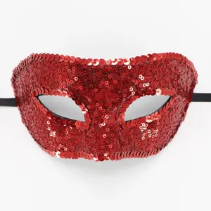 Rote Pailletten Maskenball Augenmaske Detail, glitzerndes Party Kostüm Zubehör mit Gurt.