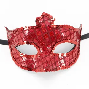 Rote Pailletten Maske, glitzernde Faschingsmaske für Halloween Party und Kostümball.