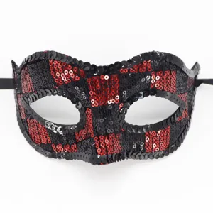 Maschera di carnevale con paillettes nere e rosse per feste di Halloween e balli in maschera.