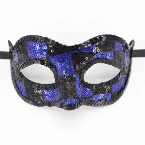 Maschera di carnevale nera e blu con paillettes per feste halloween party ed eventi.