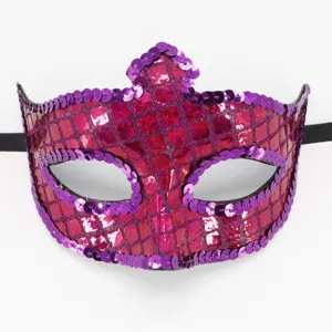 Violette Pailletten Maske für Maskenball, glitzernde Augenmaske für Party, Karneval, Halloween.