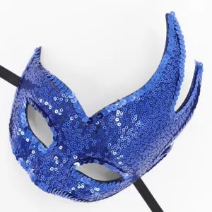 Blaue Pailletten Party Maske Flamme gebogene Horn Design Halloween Maskerade Kostüm Requisite