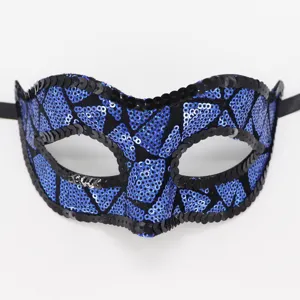 Maschera di carnevale in pizzo con paillettes blu per festa di Halloween e eventi