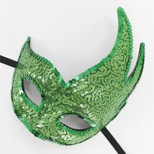 Grüne Pailletten Maskenball Maske Flammenhorn Party Maske für Halloween Karneval Event