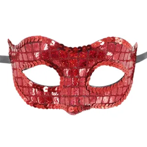 Maschera di carnevale con paillettes rosse per feste, Halloween, eventi e travestimenti.