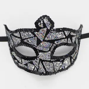 Schwarze Pailletten Maske fuer Fasching Halloween Kostum Party Augenmaske Dekoration.
