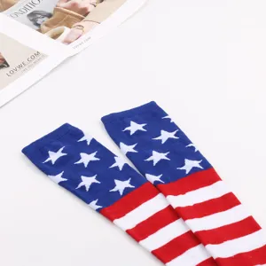 American flag pattern over knee long socks for women, perfect for Independence Day style.