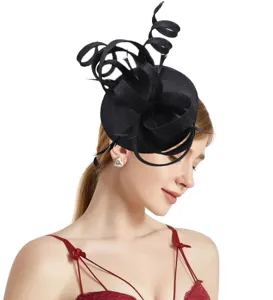Elegant black fascinator hat with feathers and loops for women, perfect for parties and weddings.