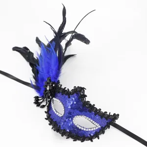 Blauwe pailletten veren masker, sexy feest oogmasker voor Halloween carnaval evenementen.