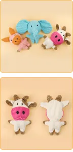 Cute corduroy animal squeak toys for dogs, soft interactive pet chew toys for daily fun.