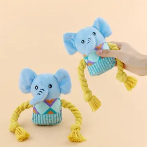 Plush Elephant Dog Toy With Squeaker And Cotton Rope Chew Toy Interactive Pet Supplies For Teething And Training