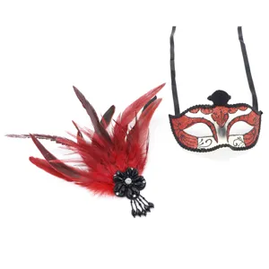 Maskerade Maske und Feder Haarspange Set für Halloween Party Kostüm und Karneval Events.