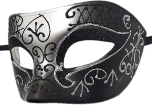 Heren zwart zilver masker bal masquerade voor Halloween feest kostuum optreden details.