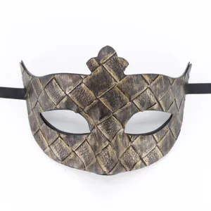 Máscara de mascarada romana vintage para fiesta de Halloween, textura tejida negro oro.