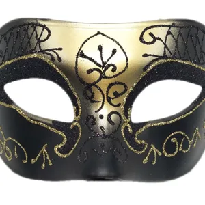 Zwarte gouden heren maskerademasker met glitters voor Halloween feest en verkleedpartij.
