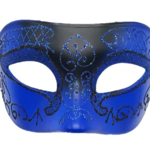 Blauw elegant carnavalsmasker met glinsterende patronen voor Halloweenfeesten en partijen.