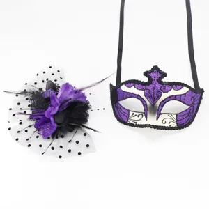 Set de masque de bal masqué et accessoire de cheveux en plume pour fête d'Halloween.