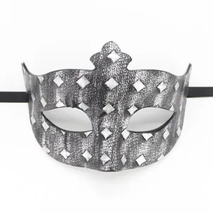 Máscara de mascarada de cuero retro rombo plateado fiesta de Halloween carnaval accesorio