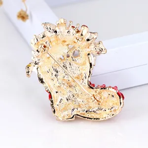 Christmas stocking crystal rhinestone brooch pin, gold tone metal fashion accessories gift