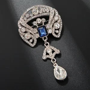 Elegante Vintage Strass Brosche mit blauem Kristall und Tropfen Anhanger fur Damen Mode.