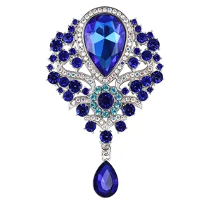Lusso blu reale cristallo strass goccia spilla elegante donna cappotto ago gioiello accessorio