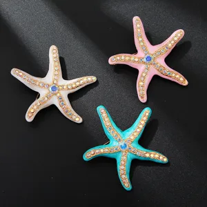 Enamel starfish brooch with sparkling rhinestones, exquisite detail jewelry accessory for women.
