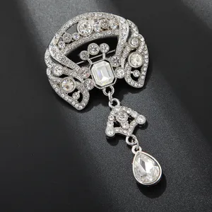 Elegante Vintage Strass Kristall Brosche für Damen silberfarben mit hängendem Tropfen Schmuck
