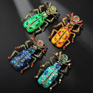 Alloy enamel rhinestone beetle brooch, stylish detailed view of colorful bug insect pins.