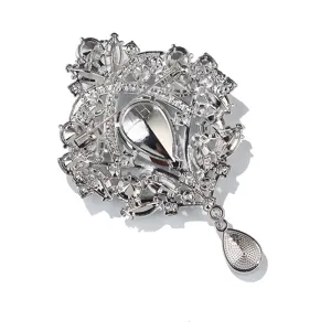 Vintage Kristall Strass Brosche Pin silberfarben Barock Mode Modeschmuck Accessoire