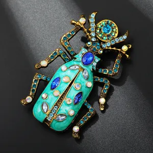Vintage alloy enamel rhinestone beetle brooch for men and women fashion decorative apparel pin accessory.